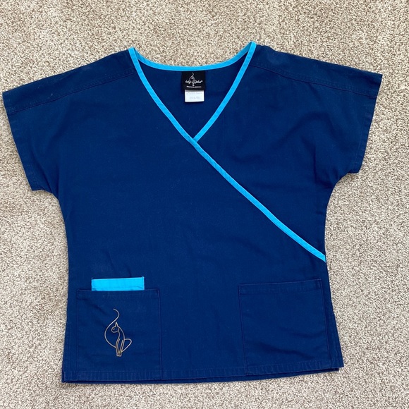 Navy and Light Blue Scrubs Top - Picture 1 of 5